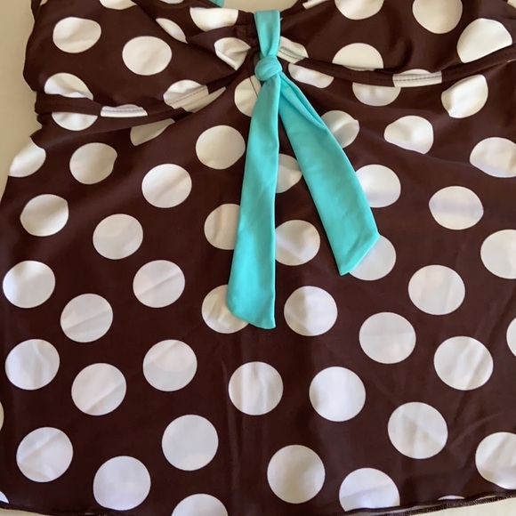 Ocean Dreams Size 12 Brown White Polka Dot Turquoise Double Straps Tankini - Picture 4 of 7